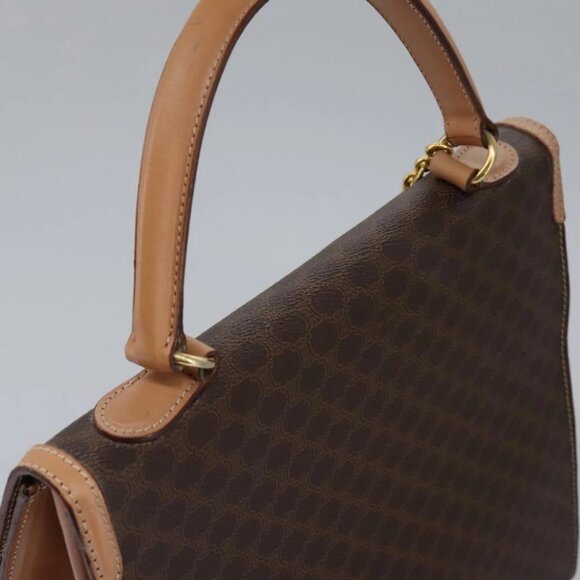 CELINE Macadam Canvas Hand Bag PVC Leather 2way Brown Gold Auth 104480V - Picture 7 of 15